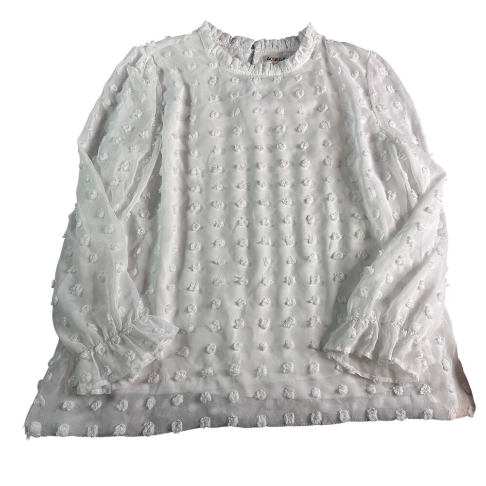 ADIBOSY White Swiss Dot Blouse XXL Plus Size Sheer Sleeve Lined Bridal Boho